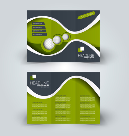 Tri fold brochure design. Creative business flyer template. Editable vector illustration. Green color.のイラスト素材