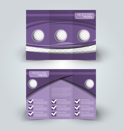 Tri fold brochure design. Creative business flyer template. Editable vector illustration. Purple color.のイラスト素材