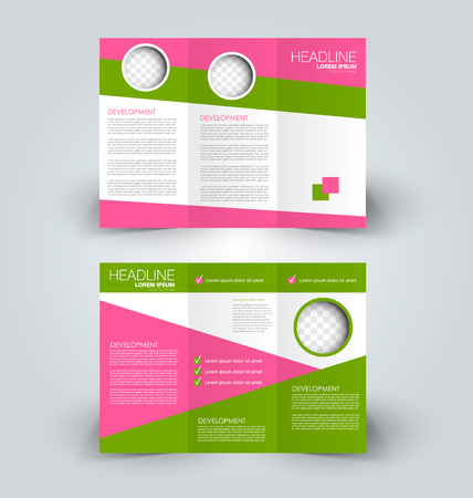 Tri fold brochure design. Creative business flyer template. Editable vector illustration. Pink aÑÐ² green color.のイラスト素材