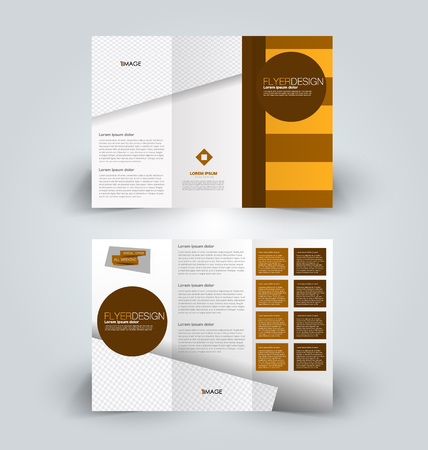 Brochure template. Business trifold flyer.  Creative design trend for professional corporate style. Vector illustration. Brown and orange color.のイラスト素材
