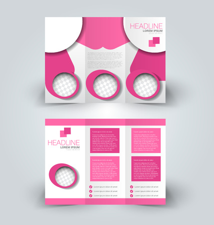 Tri fold brochure design. Creative business flyer template. Editable vector illustration. Pink color.のイラスト素材