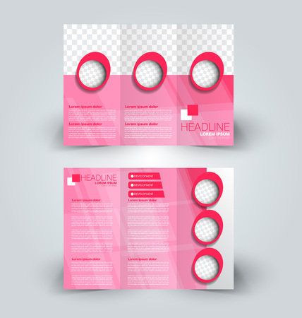 Tri fold brochure design. Creative business flyer template. Editable vector illustration. Pink color.のイラスト素材