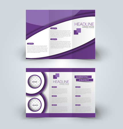 Tri fold brochure design. Creative business flyer template. Editable vector illustration. Purple color.のイラスト素材