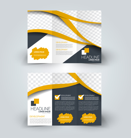 Tri fold brochure design. Creative business flyer template. Editable vector illustration. Yellow color.のイラスト素材