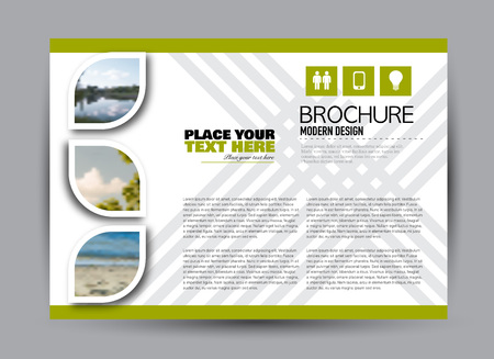 Flyer, brochure, billboard template design landscape orientation for business, education, school, presentation, website. Green color. Editable vector illustration.のイラスト素材