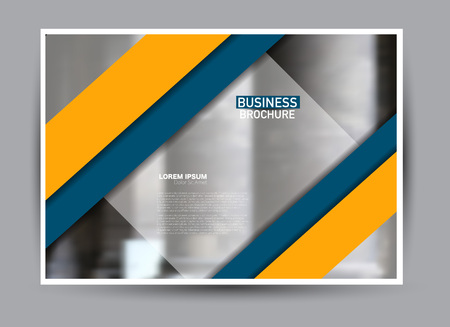 Flyer, brochure, billboard template design landscape orientation for business, education, school, presentation, website. Blue and orange color. Editable vector illustration.のイラスト素材