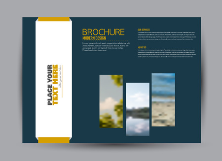 Flyer, brochure, billboard template design landscape orientation for business, education, school, presentation, website. Blue and orange color. Editable vector illustration.のイラスト素材