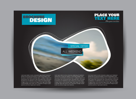 Flyer, brochure, billboard template design landscape orientation for business, education, school, presentation, website. Black and blue color. Editable vector illustration.のイラスト素材