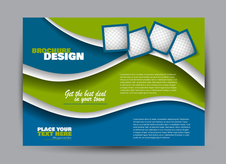 Flyer, brochure, billboard template design landscape orientation for business, education, school, presentation, website. Blue and green color. Editable vector illustration.のイラスト素材