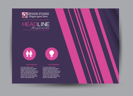 Flyer, brochure, billboard template design landscape orientation for business, education, school, presentation, website. Pink and purple color. Editable vector illustration.のイラスト素材