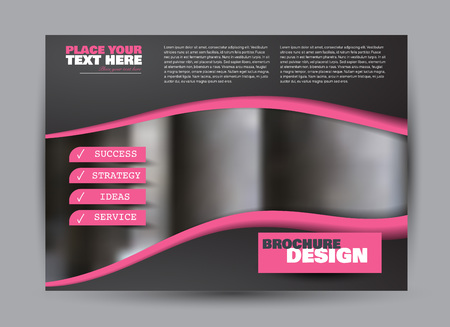 Flyer, brochure, billboard template design landscape orientation for business, education, school, presentation, website. Black and pink color. Editable vector illustration.のイラスト素材