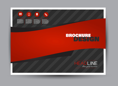 Flyer, brochure, billboard template design landscape orientation for business, education, school, presentation, website. Black and red color. Editable vector illustration.のイラスト素材