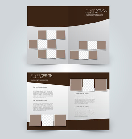 Fold brochure template. Flyer background design. Magazine or book cover, business report, advertisement pamphlet. Brown color. Vector illustration.のイラスト素材