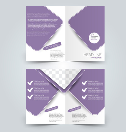 Fold brochure template. Flyer background design. Magazine or book cover, business report, advertisement pamphlet. Purple color. Vector illustration.のイラスト素材