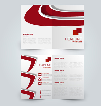 Fold brochure template. Flyer background design. Magazine or book cover, business report, advertisement pamphlet. Red color. Vector illustration.のイラスト素材