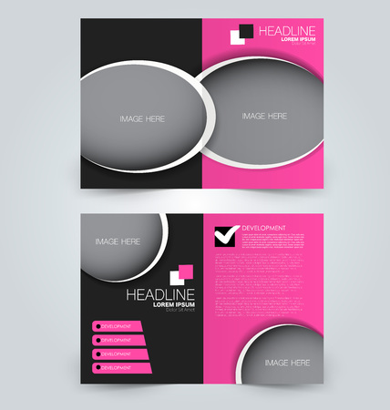 Fold brochure template. Flyer background design. Magazine or book cover, business report, advertisement pamphlet. Pink and black color. Vector illustration.のイラスト素材
