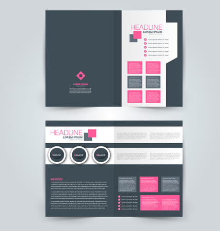 Fold brochure template. Flyer background design. Magazine or book cover, business report, advertisement pamphlet. Pink and grey color. Vector illustration.のイラスト素材