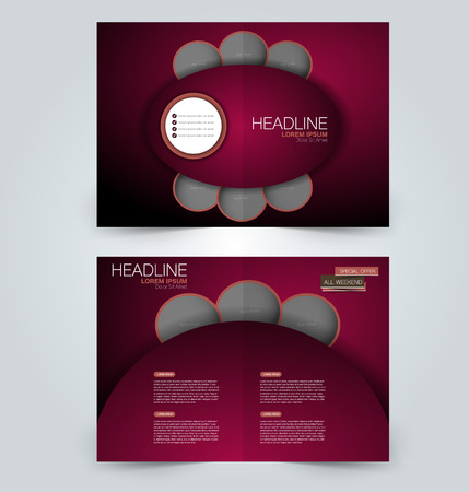 Fold brochure template. Flyer background design. Magazine or book cover, business report, advertisement pamphlet. Red color. Vector illustration.のイラスト素材