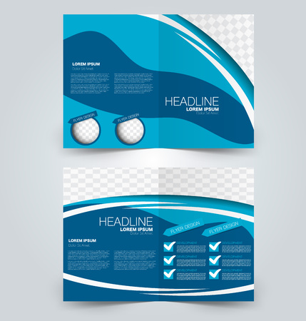 Fold brochure template. Flyer background design. Magazine or book cover, business report, advertisement pamphlet. Blue color. Vector illustration.のイラスト素材