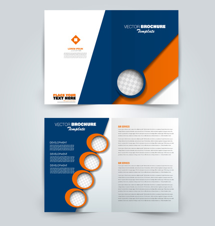 Fold brochure template. Flyer background design. Magazine or book cover, business report, advertisement pamphlet. Blue and orange color. Vector illustration.のイラスト素材