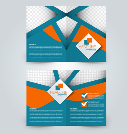 Fold brochure template. Flyer background design. Magazine or book cover, business report, advertisement pamphlet. Blue and orange color. Vector illustration.のイラスト素材