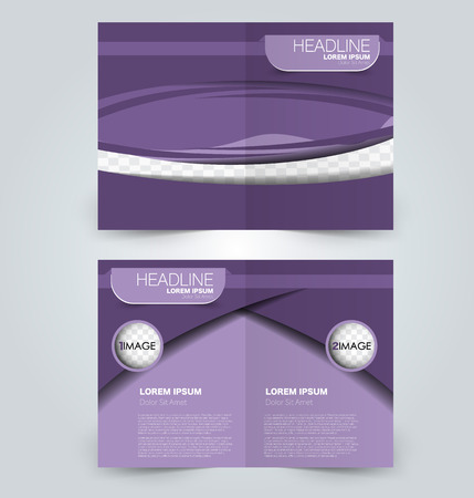 Fold brochure template. Flyer background design. Magazine or book cover, business report, advertisement pamphlet. Purple color. Vector illustration.のイラスト素材