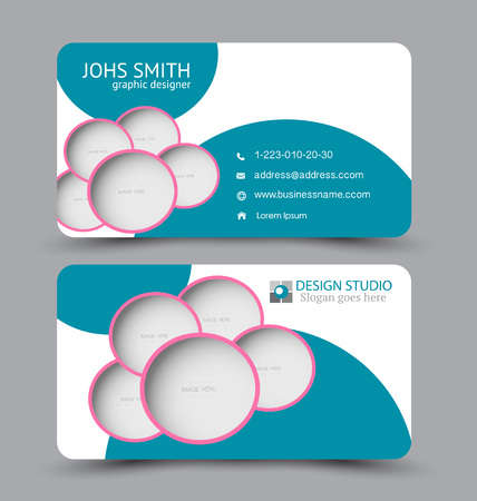Business card. Design set template for company corporate style. Vector illustration. Blue and pink color.のイラスト素材