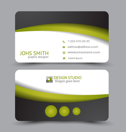 Business card. Corporate identity style.  Modern creative template. Vector illustration. Black and green color.のイラスト素材