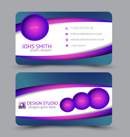 Business card. Design set template for company corporate style. Vector illustration. Purple color.のイラスト素材