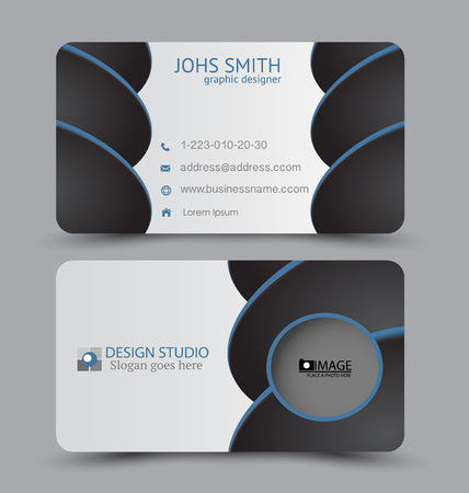 Business card template. Flat vector design. Creative horizontal template. Vector illustration. Black and blue color.のイラスト素材