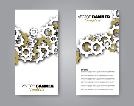 Narrow flyer and leaflet design. Set of two side brochure templates. Vertical banners. Green colors. Vector illustration mockup.のイラスト素材