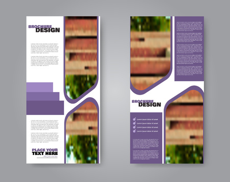 Narrow flyer and leaflet design. Set of two side brochure templates. Vertical banners. Purple colors. Vector illustration mockup.のイラスト素材