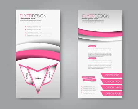 Narrow flyer and leaflet design. Set of two side brochure templates. Vertical banners. Pink color. Vector illustration mockup.のイラスト素材