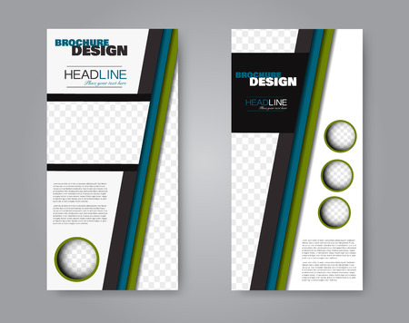 Narrow flyer and leaflet design. Set of two side brochure templates. Vertical banners. Blue and green color. Vector illustration mockup.のイラスト素材