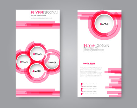 Vector narrow flyer and leaflet design. Set of two side brochure templates. Vertical banners. Pink color.のイラスト素材