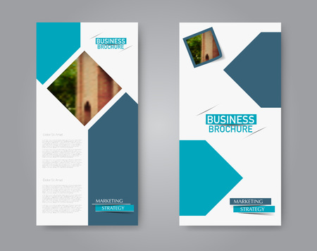 Narrow flyer and leaflet design. Set of two side brochure templates. Vertical banners. Blue color. Vector illustration mockup.のイラスト素材