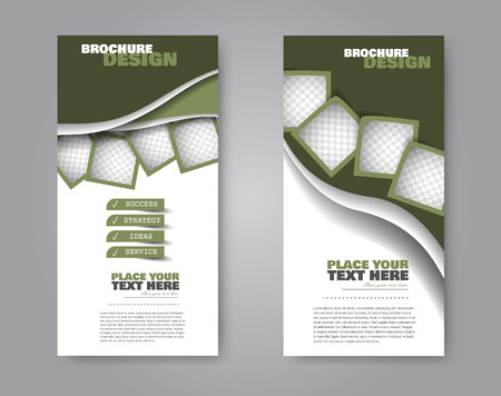 Narrow flyer and leaflet design. Set of two side brochure templates. Vertical banners. Green colors. Vector illustration mockup.のイラスト素材