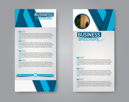 Narrow flyer and leaflet design. Set of two side brochure templates. Vertical banners. Blue color. Vector illustration mockup.のイラスト素材