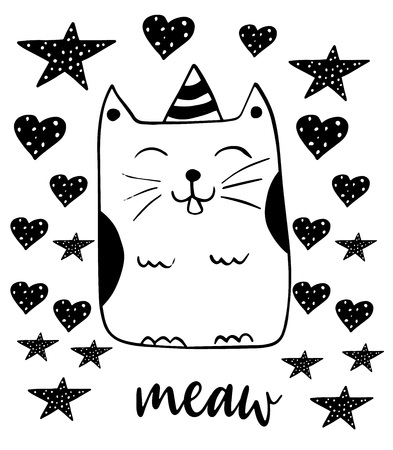 Cute smiling cat. Kitty vector illustration. Hand drawn doodle style.のイラスト素材