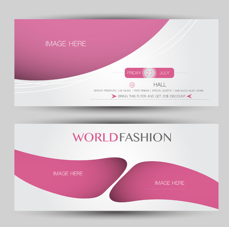 Flyer banner or web header template set. Vector illustration promotion design background. Pink color.のイラスト素材