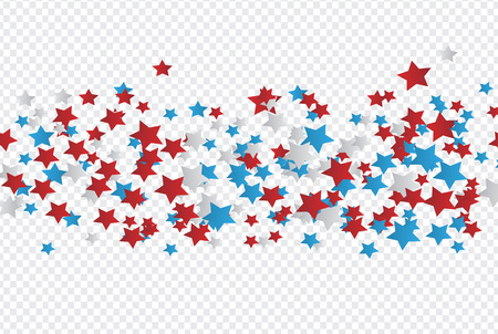 4th of July American Independence day backdrop with stars scattered  on transparent background. Vector illustration.のイラスト素材