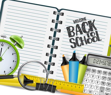 Welcome back to school background for advertisment, magazine, book, website. Education concept. Vector illustration.のイラスト素材