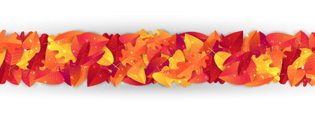 Autumn leaves divider strip. Realistic vector illustration.のイラスト素材