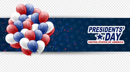 Presidents day sale background overlay. American flag color balloons blue, red, and white stars. Vector illustration.のイラスト素材
