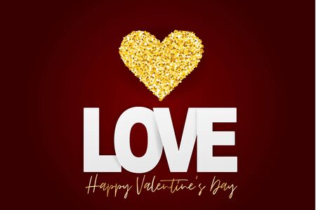 Valentines Day banner background. Love wallpaper design concept with golden glitter heart. Advertisement sale offer promo. Vector illustration.のイラスト素材