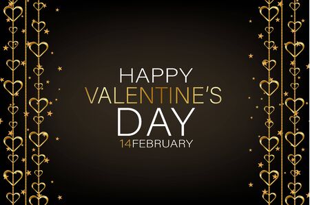 Valentines Day banner background with hanging golden 3d hearts. Love design concept. Romantic invitation or sale offer promo. Vector illustration.のイラスト素材