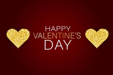 Valentines Day banner background. Love wallpaper design concept with golden glitter hearts. Advertisement sale offer promo. Vector illustration.のイラスト素材
