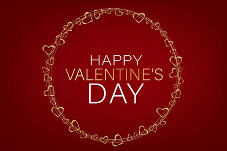 Valentines Day banner background. Love wallpaper design concept with golden hearts circular garland. Advertisement sale offer promo. Vector illustration.のイラスト素材