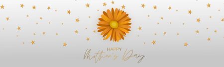 Mother's Day banner or website header. Yellow flower on gray background. Celebration holiday concept. Realistic vector illustration.のイラスト素材