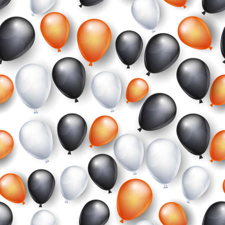 Halloween realistic black, white, and orange helium balloons. Seamless pattern tile. Vector illustration for a cover, fabric print or wrapping paper.のイラスト素材
